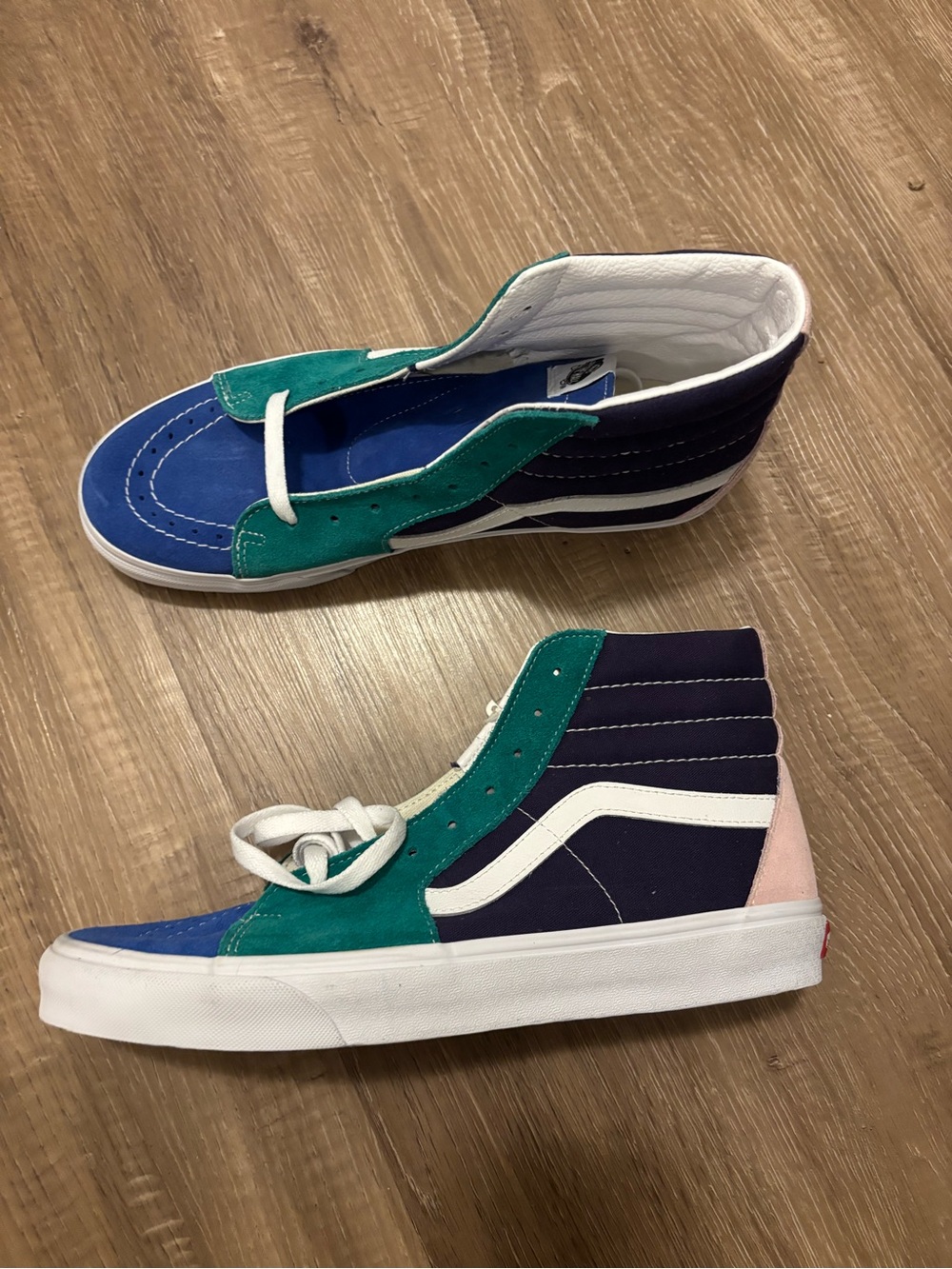 Vans Sk8-Hi High Top Sneakers in Navy, Green, Blue & Pink